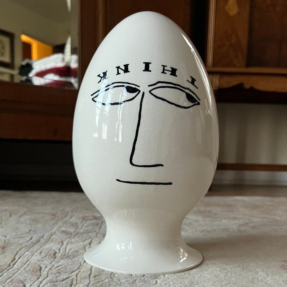 VTG MCM EGG HEAD TACK Schmid LaGardo Tacket Stash Jar 1958 Ceramic Art THINK